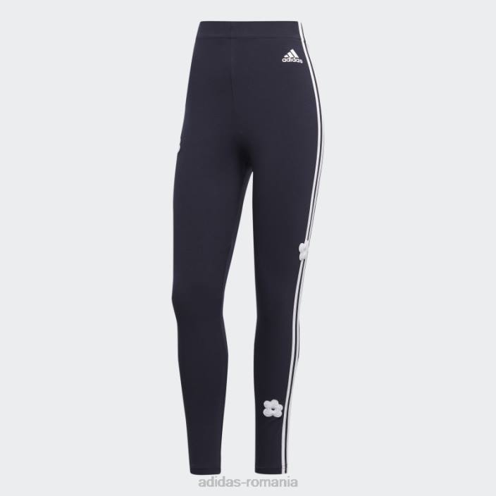 Adidas Jambiere de bumbac cu talie mare cu 3 dungi cu petice flori de chenilia femei cerneală 2JBN23465
