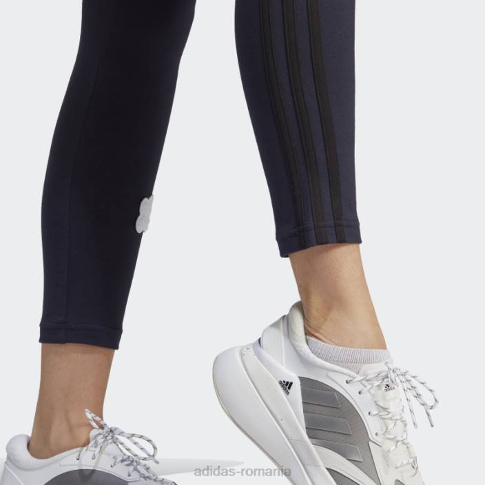 Adidas Jambiere de bumbac cu talie mare cu 3 dungi cu petice flori de chenilia femei cerneală 2JBN23465