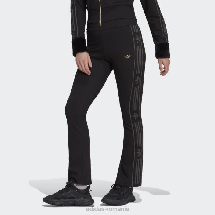 Adidas colanți negri șic evazați cu coaste fierbinți femei negru 2JBN23533