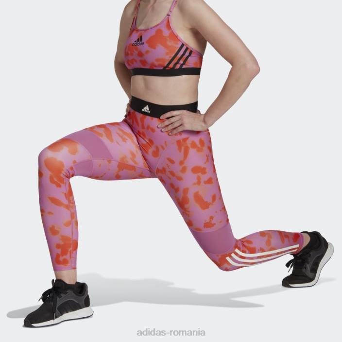 Adidas jambiere 7/8 cu imprimeu hyperglam portocaliu femei liliac/portocaliu 2JBN23473