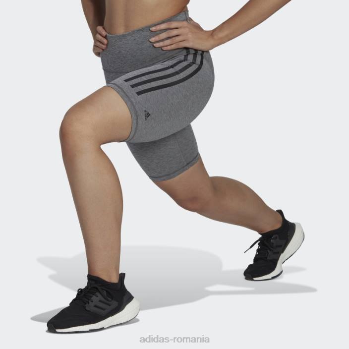 Adidas jambiere scurte de bicicletă gri închis Heather optime trainicons 3 dungi femei gri închis negru/negru 2JBN23669
