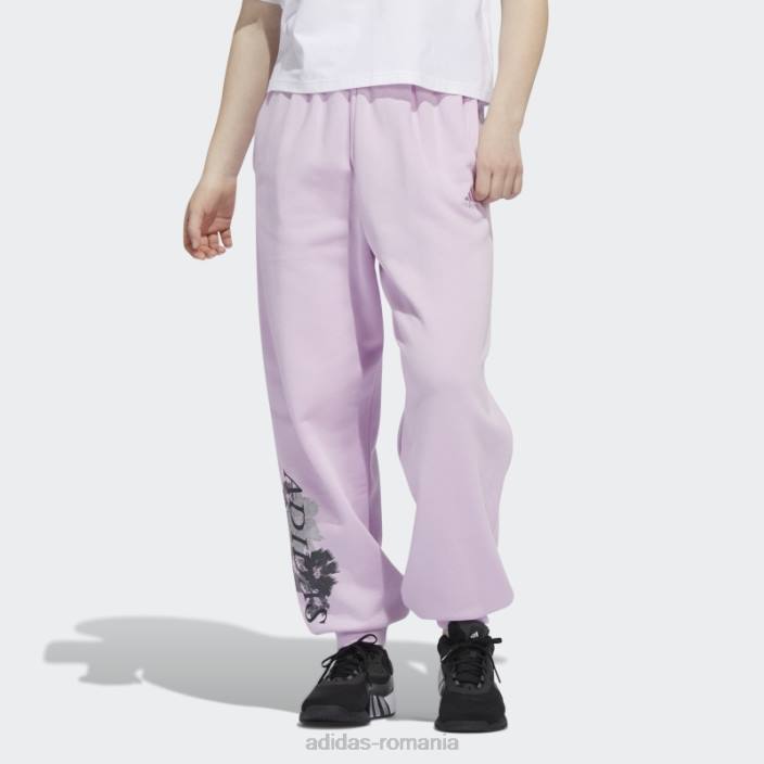 Adidas pantaloni de jogger cu manșete cu grafic floral lila adidas femei liliac 2JBN23874