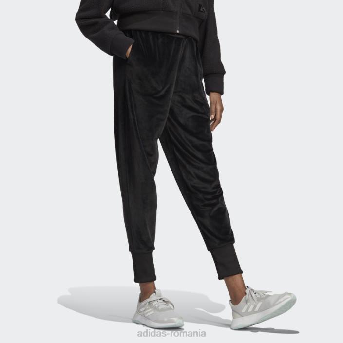 Adidas pantaloni de jogging negri holidayz confortabili din velur adidas femei negru 2JBN23817