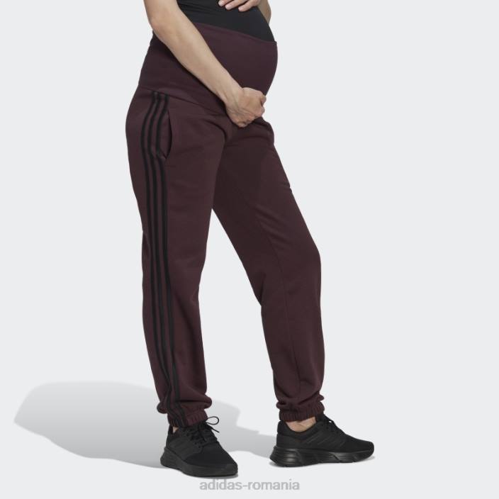 Adidas pantaloni din bumbac maroon essentials cu 3 dungi (maternitate) femei maro/negru 2JBN24011