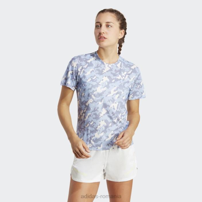 Adidas Blue Dawn posedă tricou pentru alergare camo femei zori albastre 2JBN9736