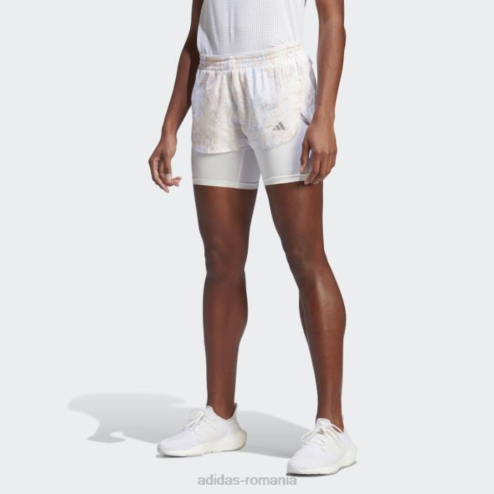 Adidas alergați rapid pantaloni scurți 2 în 1 alb femei alb/aluminiu 2JBN9619