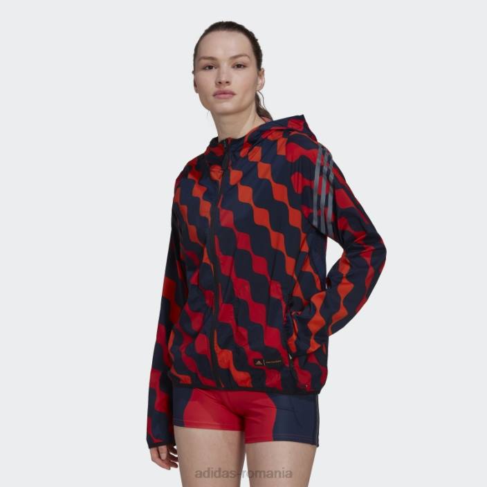 Adidas portocaliu marimekko run icons 3-stripe cu glugă pentru alergare parca de vânt femei portocale 2JBN2903