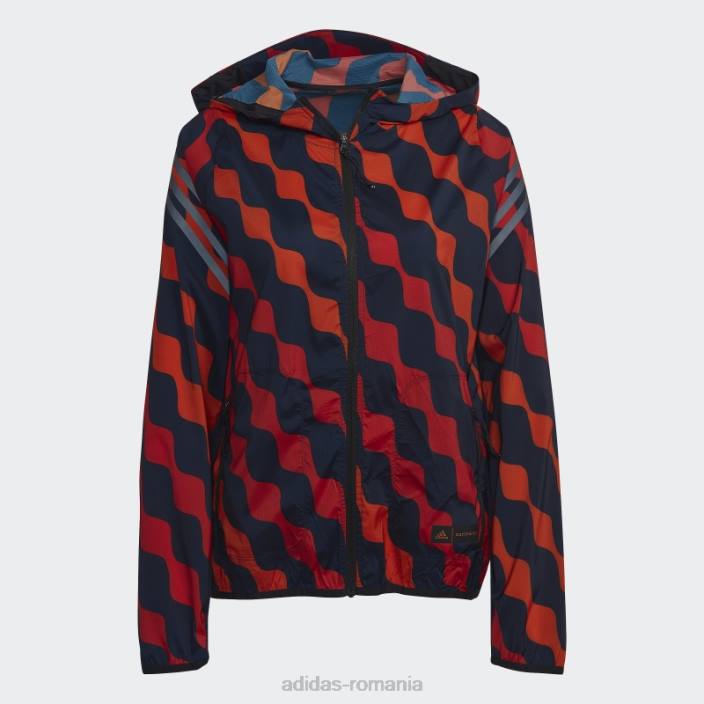Adidas portocaliu marimekko run icons 3-stripe cu glugă pentru alergare parca de vânt femei portocale 2JBN2903