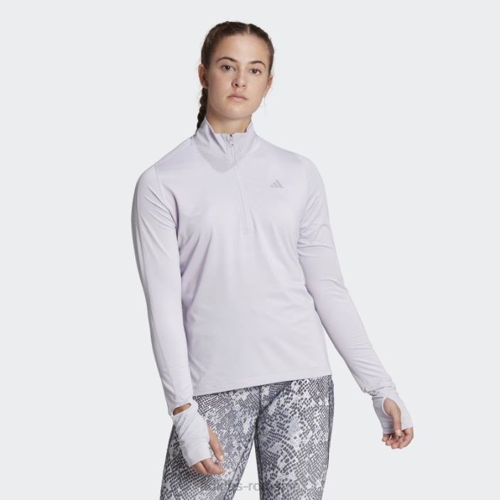 Adidas top cu mânecă lungă cu jumătate de fermoar de alergare rapidă, argintiu, modă femei zori argintii 2JBN10753
