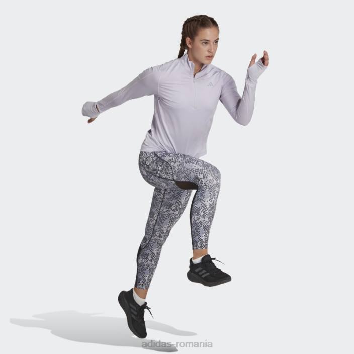 Adidas top cu mânecă lungă cu jumătate de fermoar de alergare rapidă, argintiu, modă femei zori argintii 2JBN10753