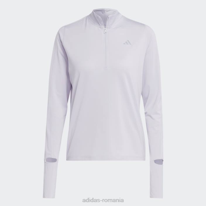 Adidas top cu mânecă lungă cu jumătate de fermoar de alergare rapidă, argintiu, modă femei zori argintii 2JBN10753