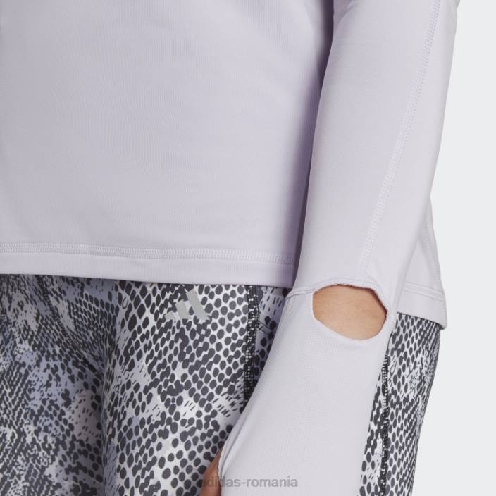 Adidas top cu mânecă lungă cu jumătate de fermoar de alergare rapidă, argintiu, modă femei zori argintii 2JBN10753