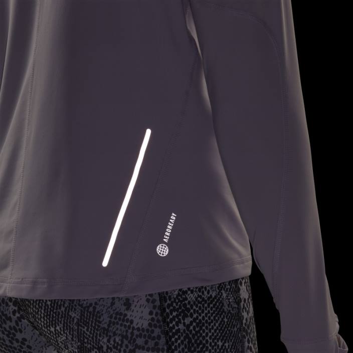 Adidas top cu mânecă lungă cu jumătate de fermoar de alergare rapidă, argintiu, modă femei zori argintii 2JBN10753