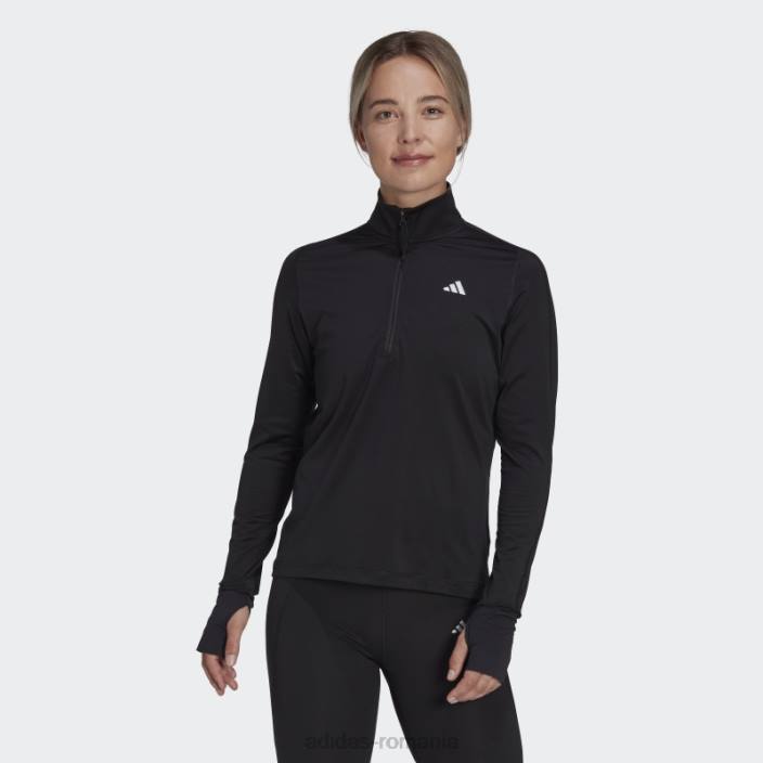 Adidas top negru cu mânecă lungă, cu jumătate de fermoar, cu alergare rapidă femei negru 2JBN10156