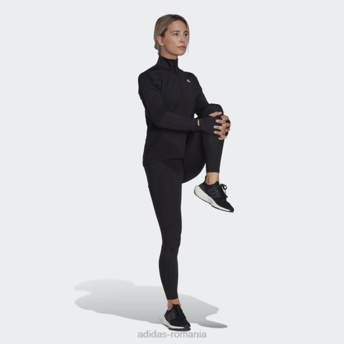 Adidas top negru cu mânecă lungă, cu jumătate de fermoar, cu alergare rapidă femei negru 2JBN10156