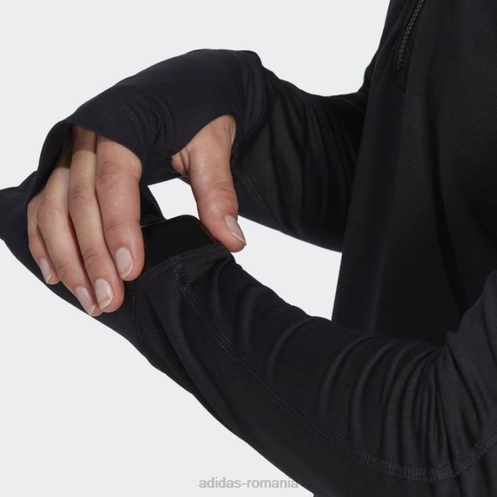 Adidas top negru cu mânecă lungă, cu jumătate de fermoar, cu alergare rapidă femei negru 2JBN10156