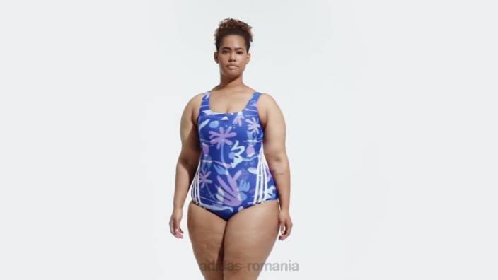 Adidas Costum de baie floral cu 3 dungi (mărime plus) albastru adidas femei albastru alb 2JBN16692