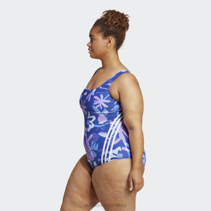 Adidas Costum de baie floral cu 3 dungi (mărime plus) albastru adidas femei albastru alb 2JBN16692