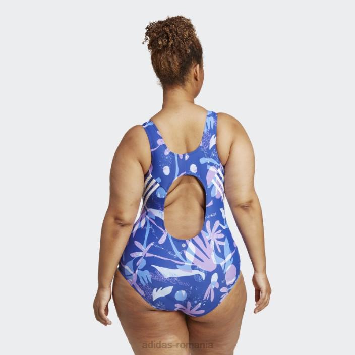 Adidas Costum de baie floral cu 3 dungi (mărime plus) albastru adidas femei albastru alb 2JBN16692