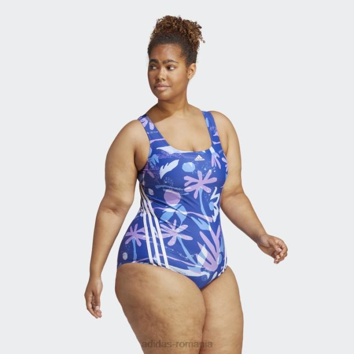 Adidas Costum de baie floral cu 3 dungi (mărime plus) albastru adidas femei albastru alb 2JBN16692