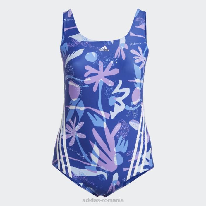 Adidas Costum de baie floral cu 3 dungi (mărime plus) albastru adidas femei albastru alb 2JBN16692