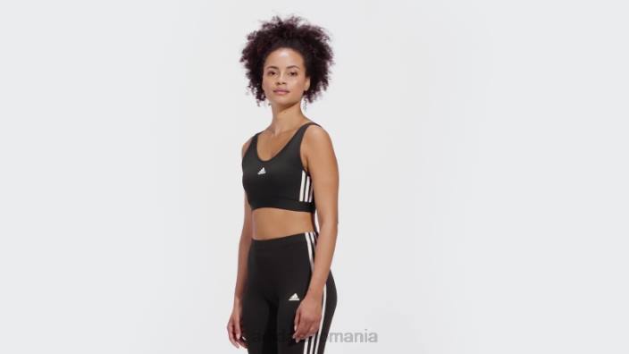 Adidas Essential crop top cu 3 dungi cu tampoane detașabile negre femei alb negru 2JBN16873