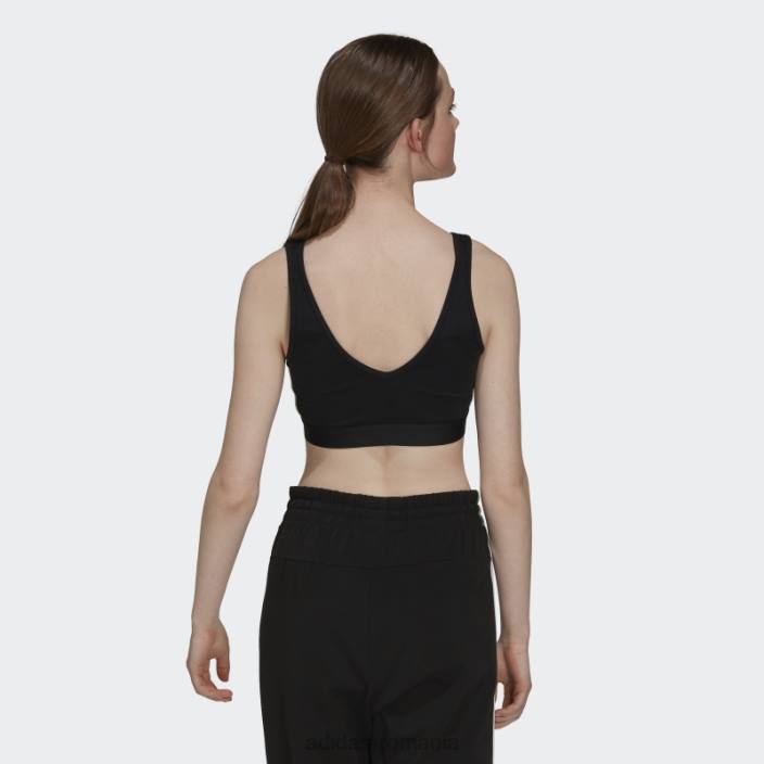Adidas Essential crop top cu 3 dungi cu tampoane detașabile negre femei alb negru 2JBN16873