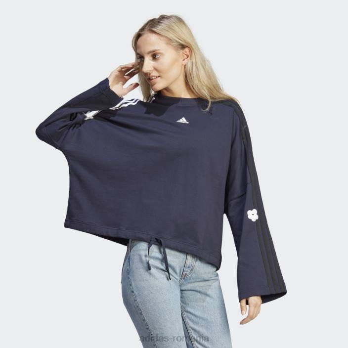 Adidas Hanorac cu 3 dungi cu cerneală pete flori de chenilie femei cerneală 2JBN9301