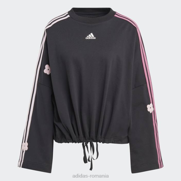 Adidas Hanorac cu 3 dungi cu flori de chenilie negre femei negru 2JBN9542