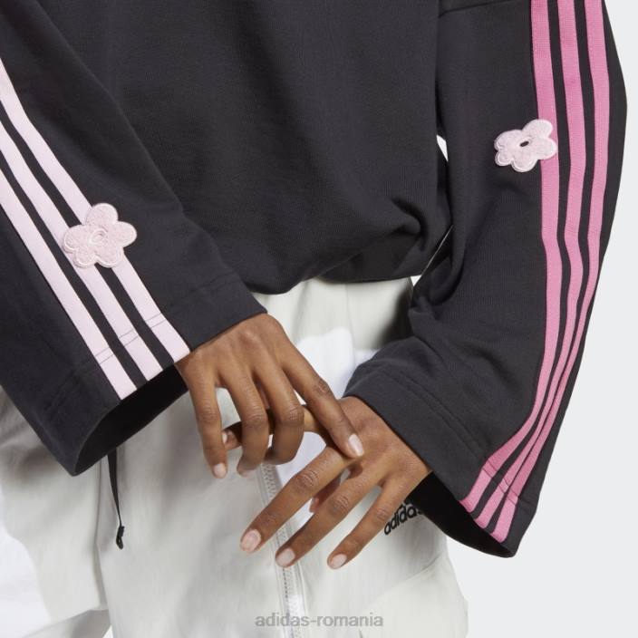 Adidas Hanorac cu 3 dungi cu flori de chenilie negre femei negru 2JBN9542