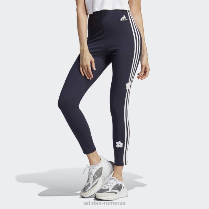 Adidas Jambiere de bumbac cu talie înaltă cu 3 dungi, cu cerneală pete de chenilie femei cerneală 2JBN9302