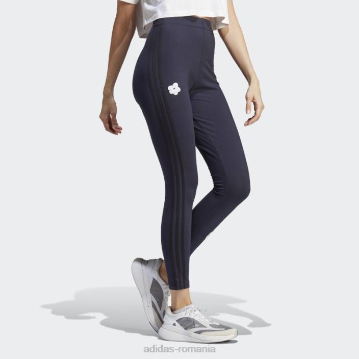 Adidas Jambiere de bumbac cu talie înaltă cu 3 dungi, cu cerneală pete de chenilie femei cerneală 2JBN9302