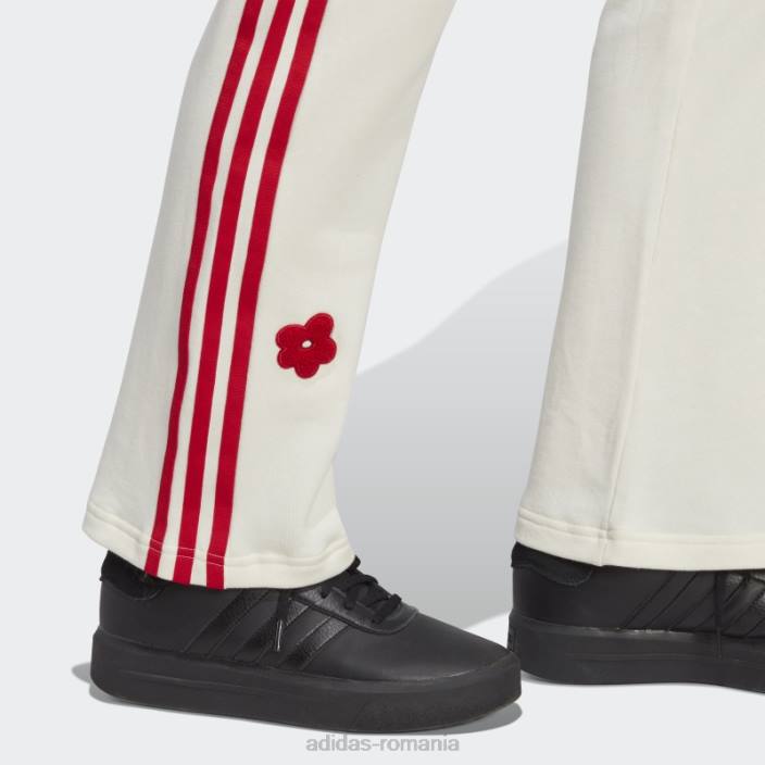 Adidas Pantaloni de jogging albi cu 3 dungi cu talie înaltă, cu flori de chenilie, adidas femei alb 2JBN9543