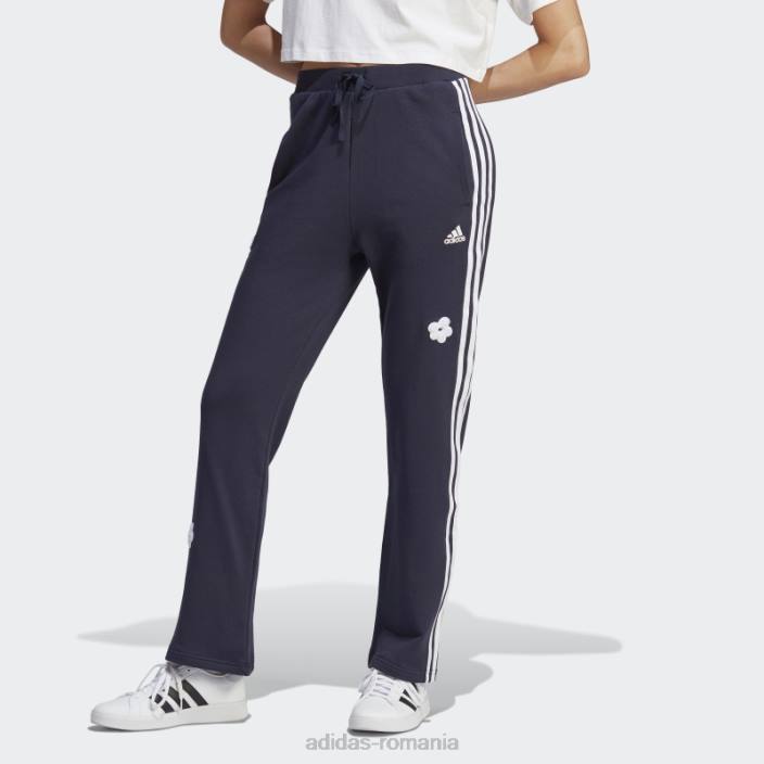 Adidas Pantaloni de jogging cu talie înaltă cu 3 dungi, cu cerneală cu pete de chenilie femei cerneală 2JBN9523