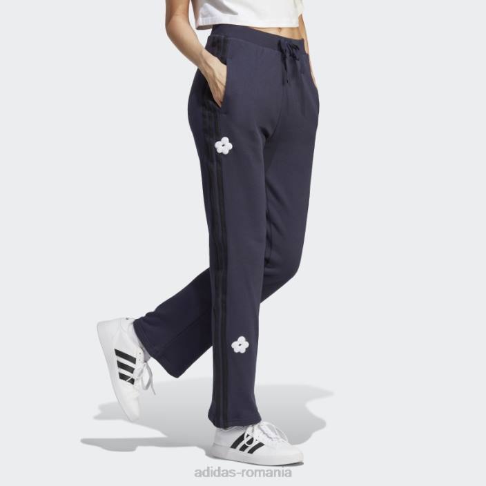 Adidas Pantaloni de jogging cu talie înaltă cu 3 dungi, cu cerneală cu pete de chenilie femei cerneală 2JBN9523