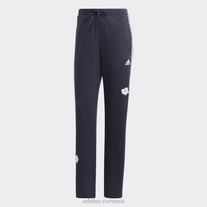 Adidas Pantaloni de jogging cu talie înaltă cu 3 dungi, cu cerneală cu pete de chenilie femei cerneală 2JBN9523