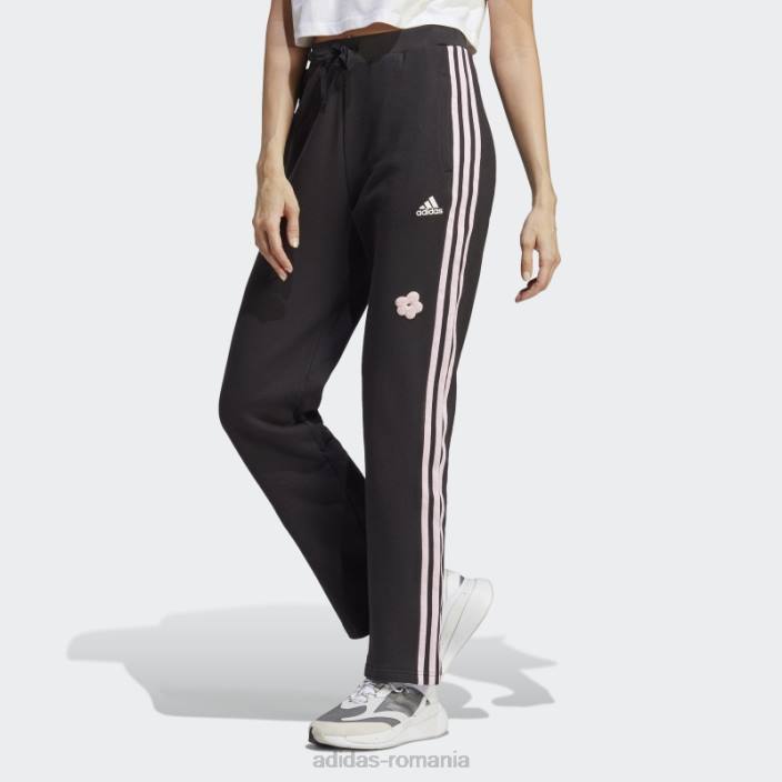 Adidas Pantaloni de jogging cu talie înaltă cu 3 dungi, cu flori de chenilie, negru adidas femei negru 2JBN9492
