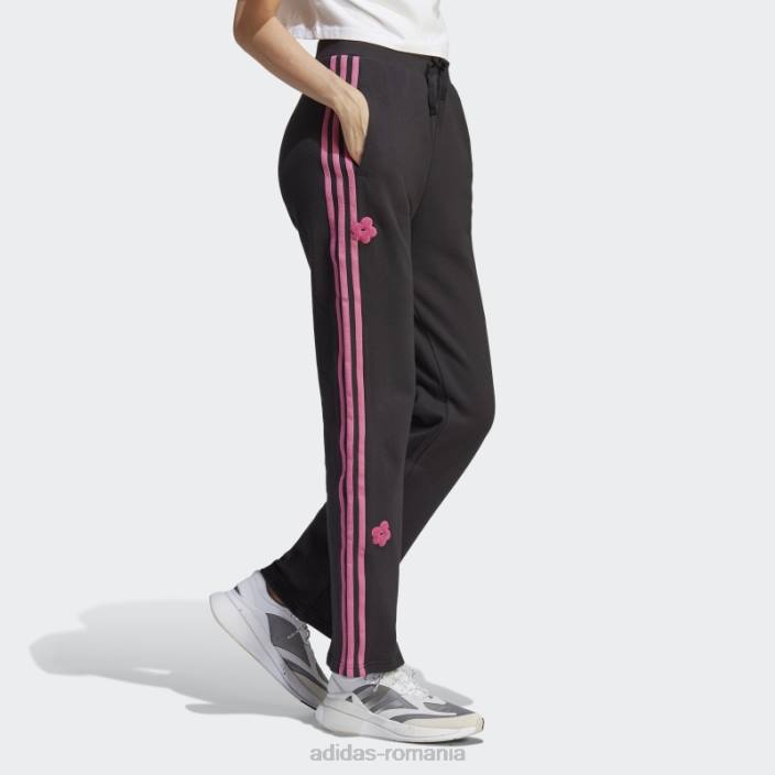 Adidas Pantaloni de jogging cu talie înaltă cu 3 dungi, cu flori de chenilie, negru adidas femei negru 2JBN9492