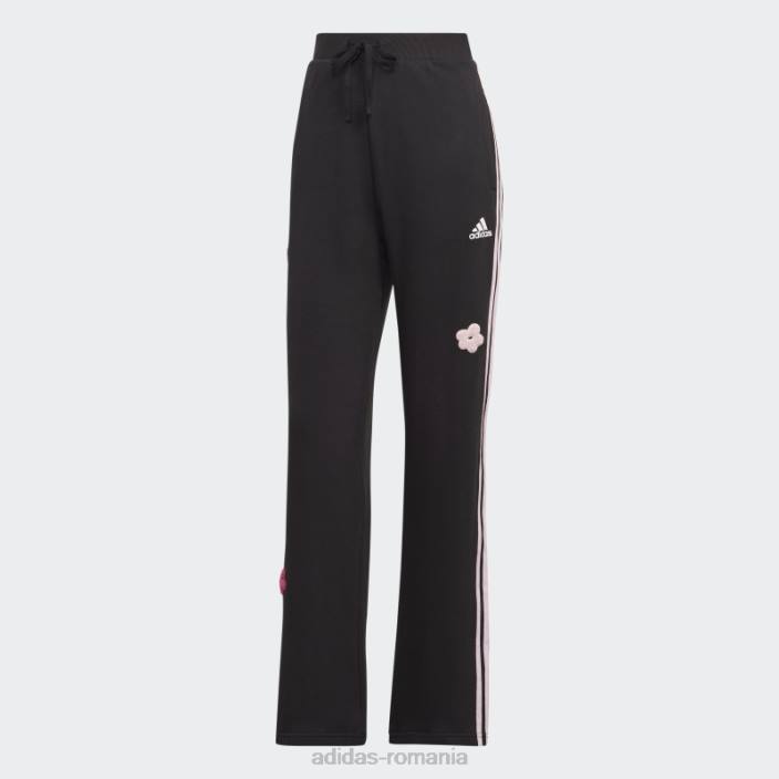Adidas Pantaloni de jogging cu talie înaltă cu 3 dungi, cu flori de chenilie, negru adidas femei negru 2JBN9492