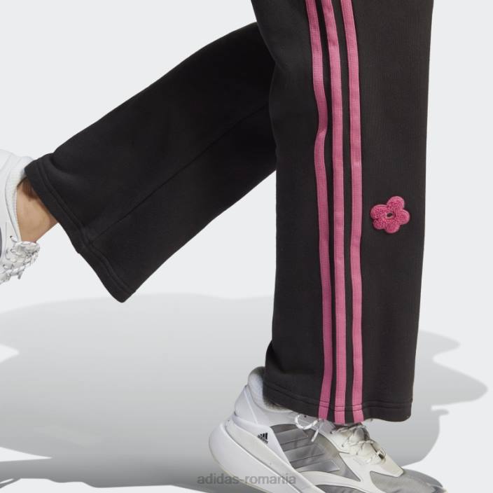 Adidas Pantaloni de jogging cu talie înaltă cu 3 dungi, cu flori de chenilie, negru adidas femei negru 2JBN9492
