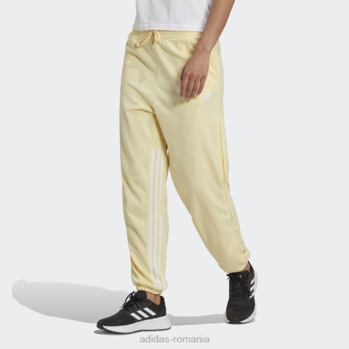 Adidas Pantaloni de jogging supradimensionați hyperglam cu 3 dungi, cu fermoare laterale, galbeni adidas femei galben/alb 2JBN8982