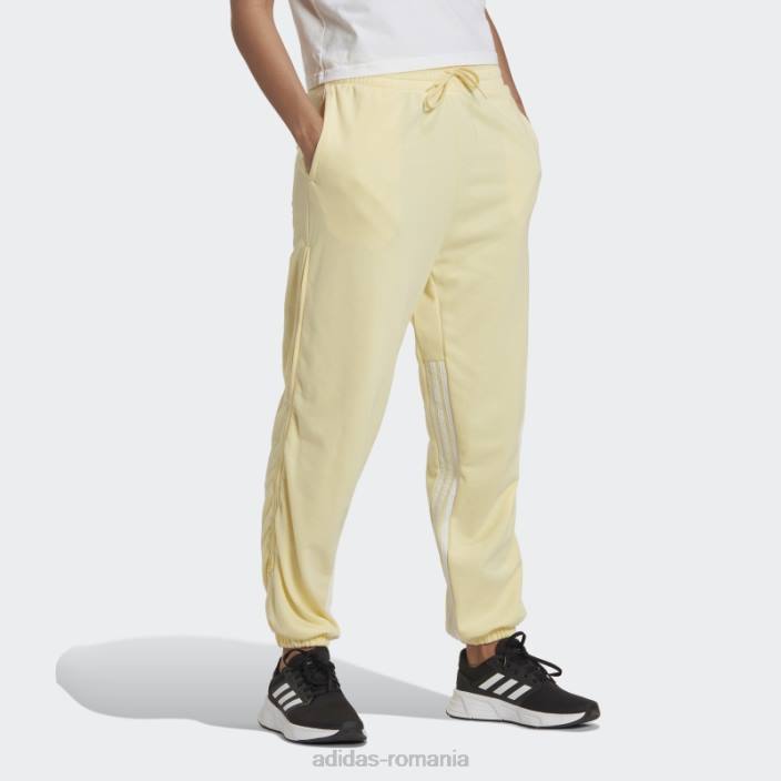Adidas Pantaloni de jogging supradimensionați hyperglam cu 3 dungi, cu fermoare laterale, galbeni adidas femei galben/alb 2JBN8982