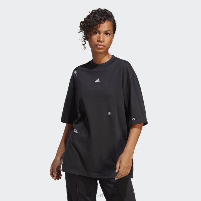 Adidas Tricou boyfriend cu cristale vindecătoare, negru inspirat de grafică femei alb negru 2JBN9091