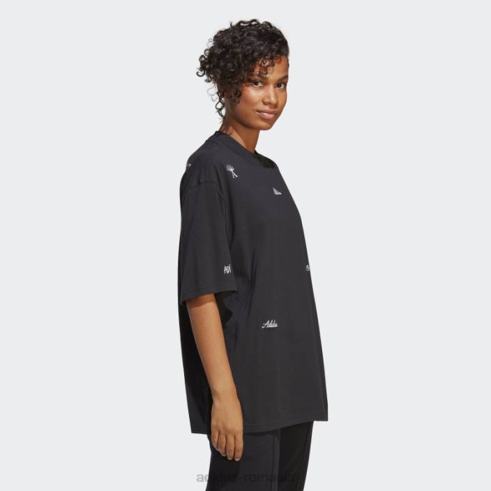 Adidas Tricou boyfriend cu cristale vindecătoare, negru inspirat de grafică femei alb negru 2JBN9091