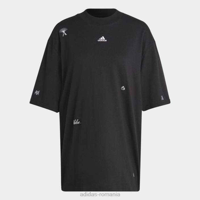 Adidas Tricou boyfriend cu cristale vindecătoare, negru inspirat de grafică femei alb negru 2JBN9091