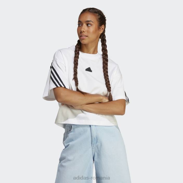 Adidas Tricou cu 3 dungi alb cu icoane ale viitorului elegant adidas femei alb 2JBN2337