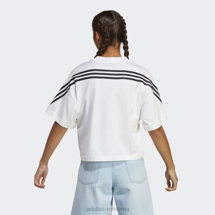 Adidas Tricou cu 3 dungi alb cu icoane ale viitorului elegant adidas femei alb 2JBN2337