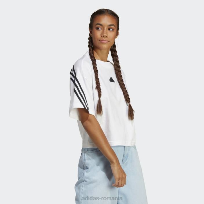 Adidas Tricou cu 3 dungi alb cu icoane ale viitorului elegant adidas femei alb 2JBN2337