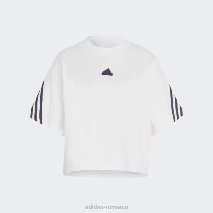 Adidas Tricou cu 3 dungi alb cu icoane ale viitorului elegant adidas femei alb 2JBN2337