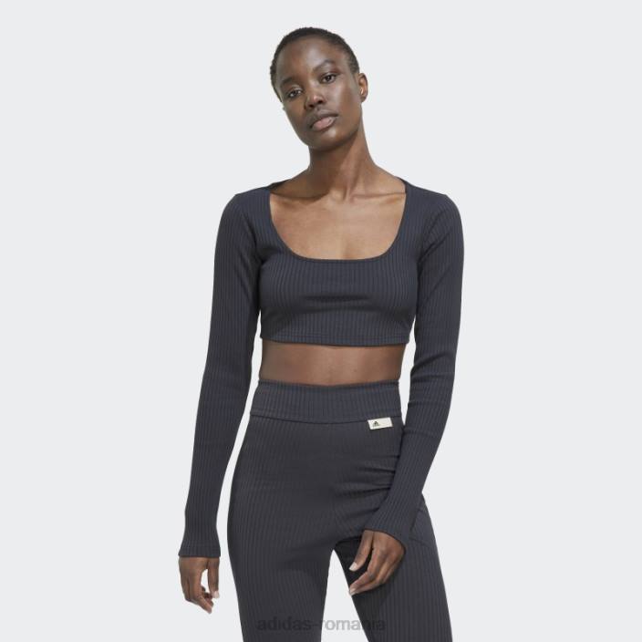 Adidas Tricou cu mânecă lungă decupată din carbon studio lounge femei carbon 2JBN3160